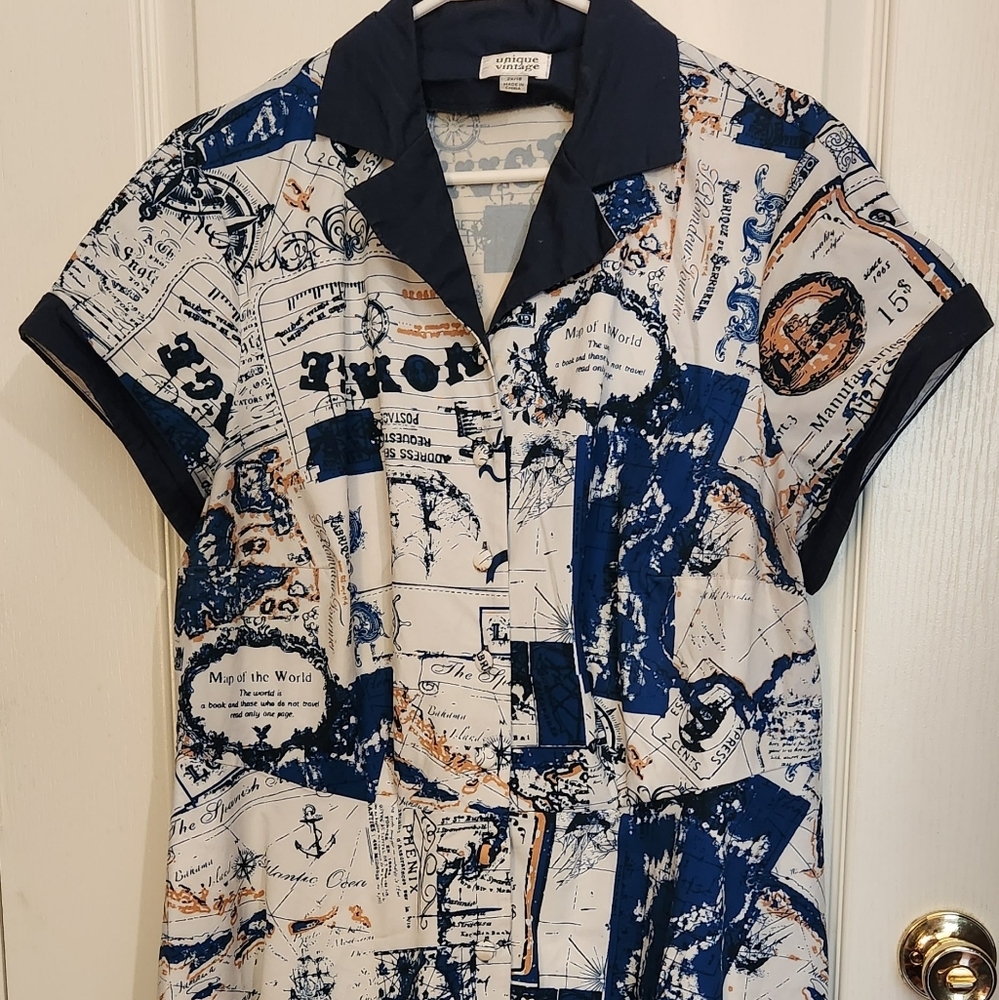 Map and nautical themed shirt dress